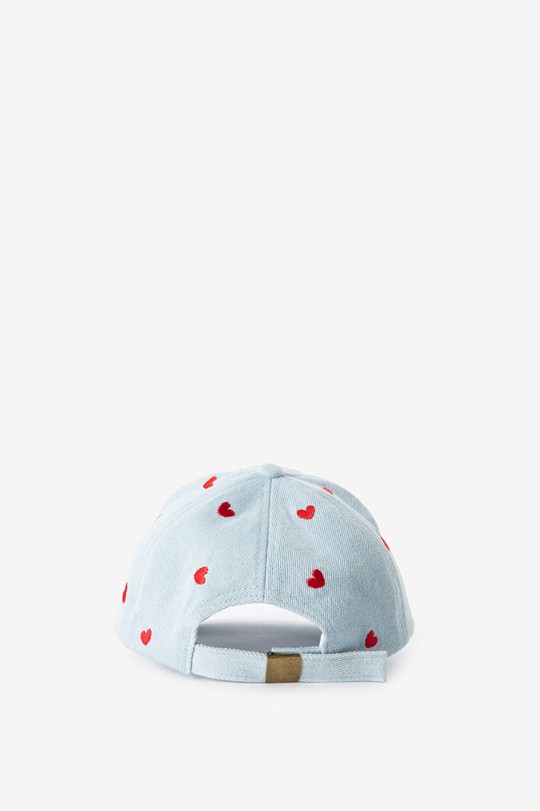 Lichtblauwe denim pet met hartjesprint