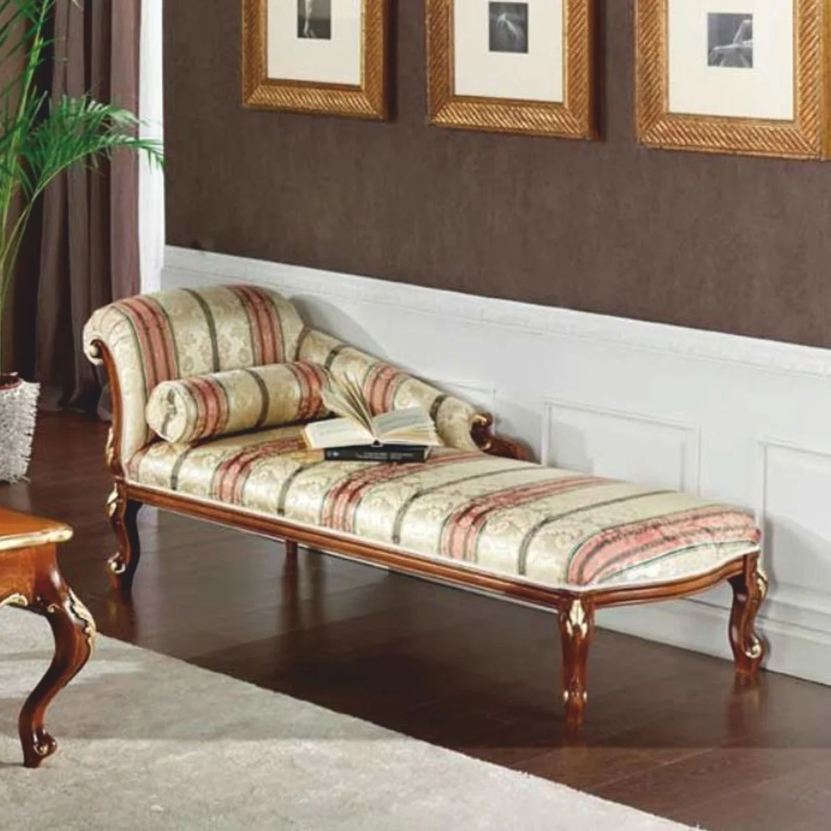 Luxus Barock Chaiselongue Gold / Braun 180 cm - Made in Italy