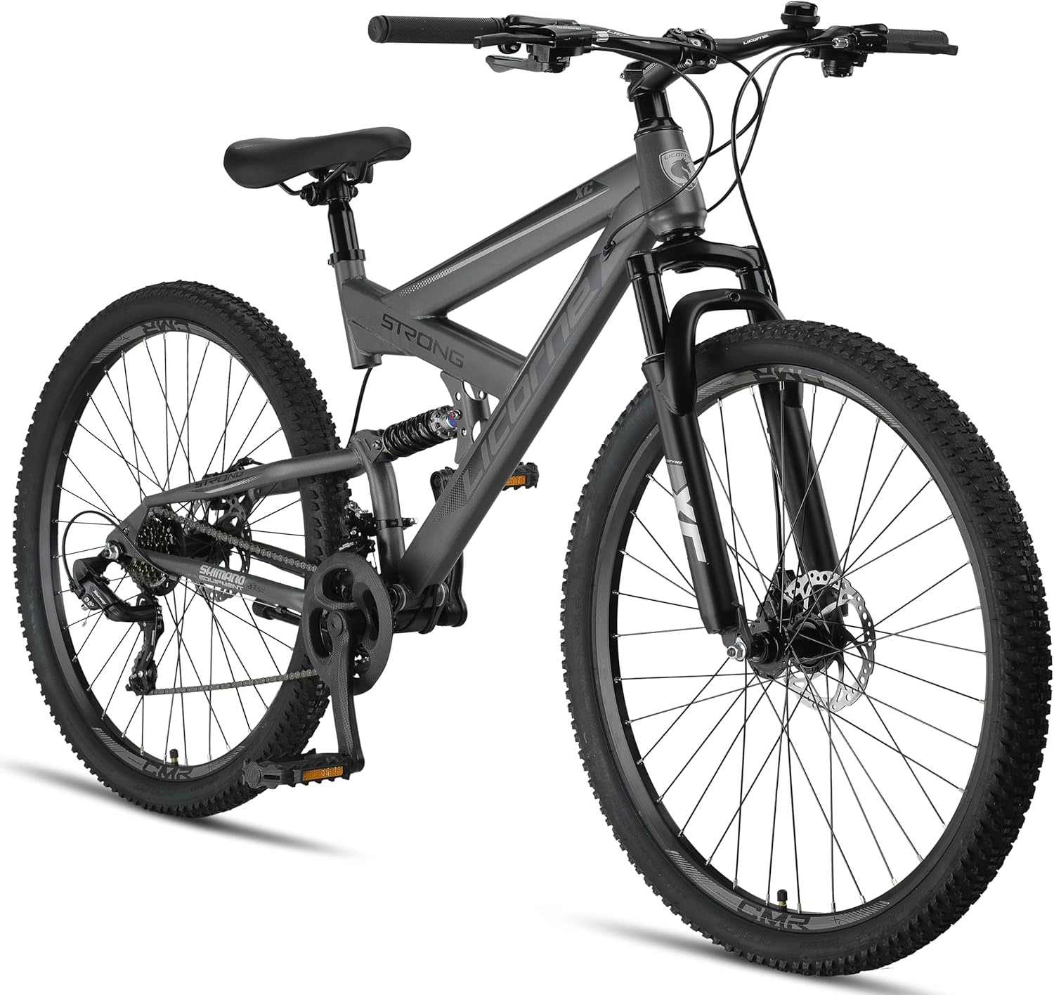 Licorne Bike - Premium Mountain Bike Strong 2D da 26, 27,5 e 29 pollici, bicicletta con freni a disco anteriori e posteriori, cambio a 21 marce, a sospensione completa