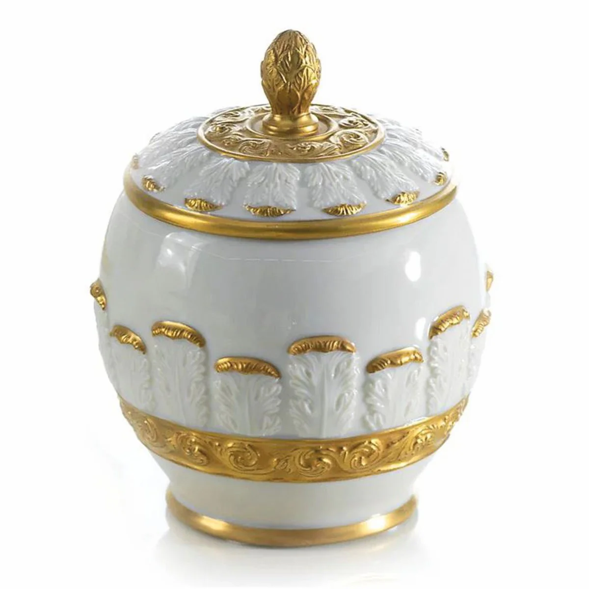 Luxury Baroque porcelain sugar bowl with lid white / gold H. 14 cm - Made in Italy