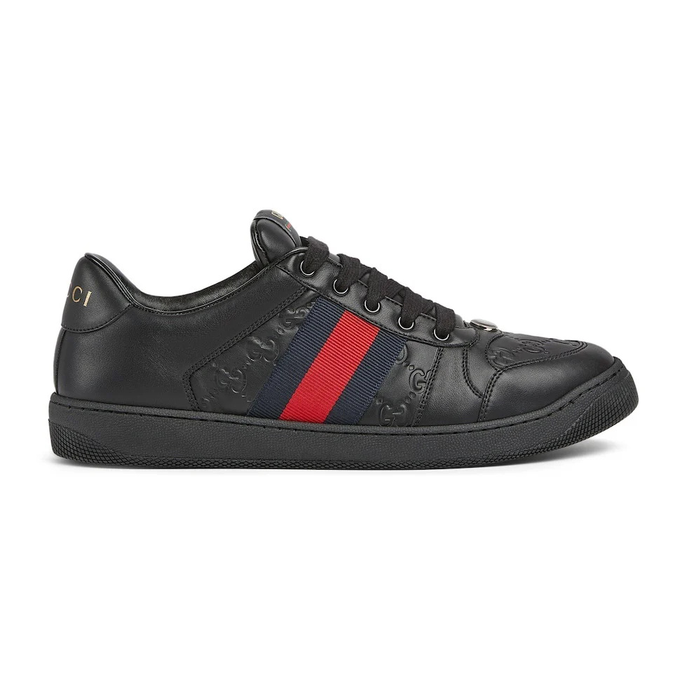 Gucci Unisex Sneakers With Iconic Web Stripes And GG Embossed Leather - Sneaker Replica Workshop