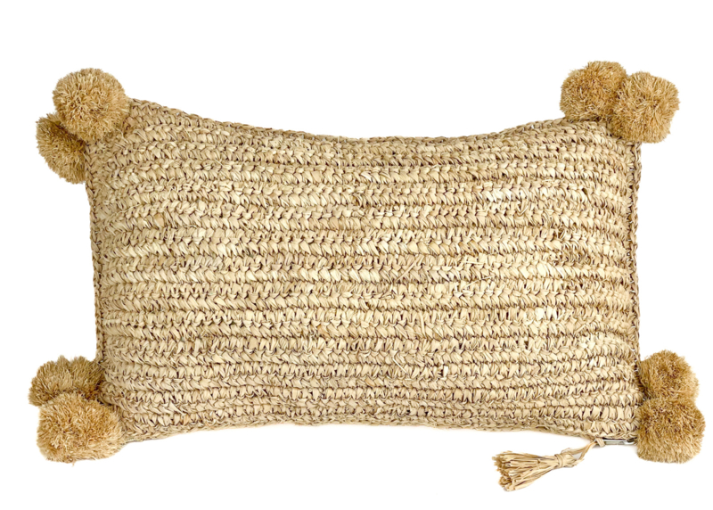 Lefkadia kussen rechthoek gevlochten raffia met pompoenen