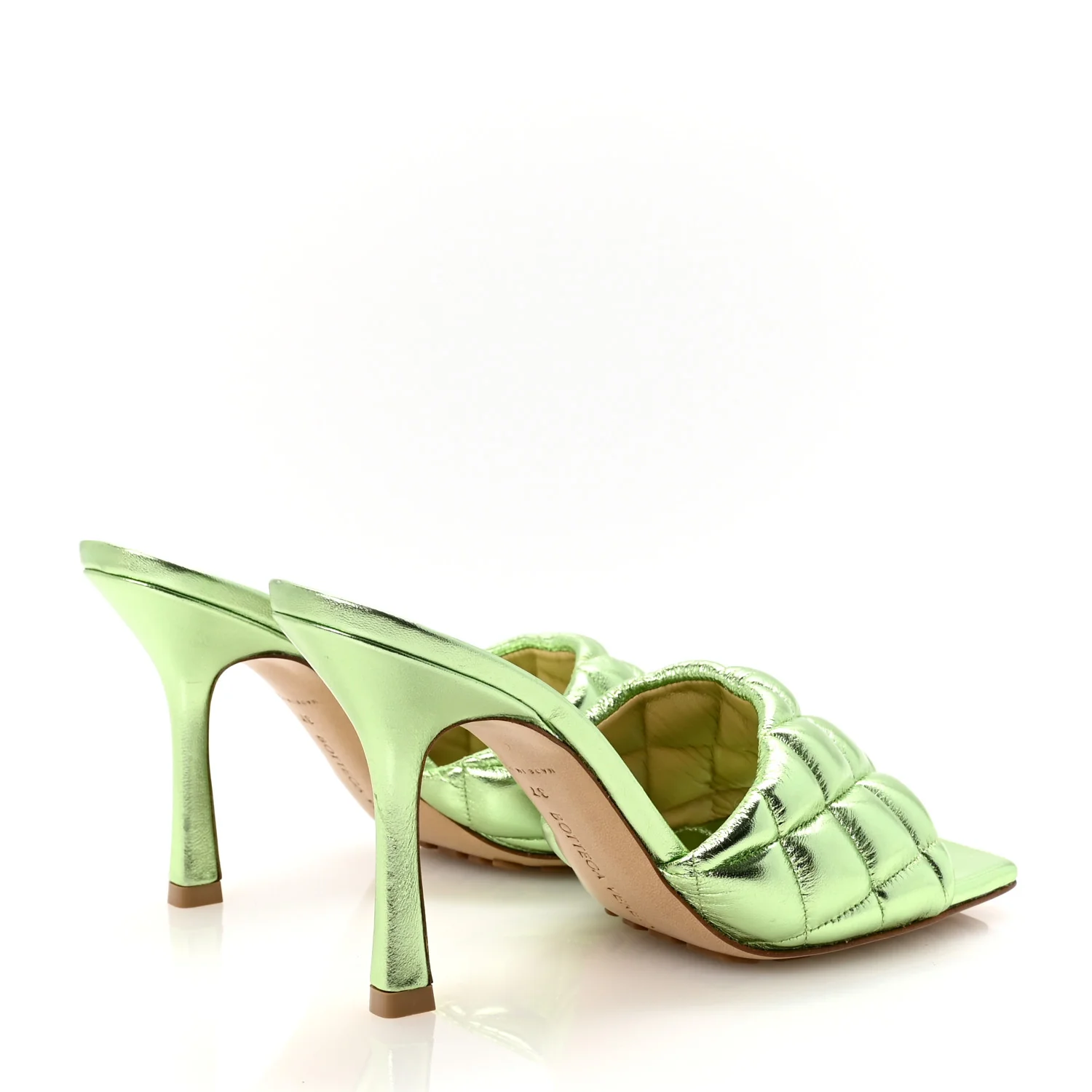 Metallic Nappa Reflection Matelasse Padded Mule Sandals 37 Pistachio - Top Club