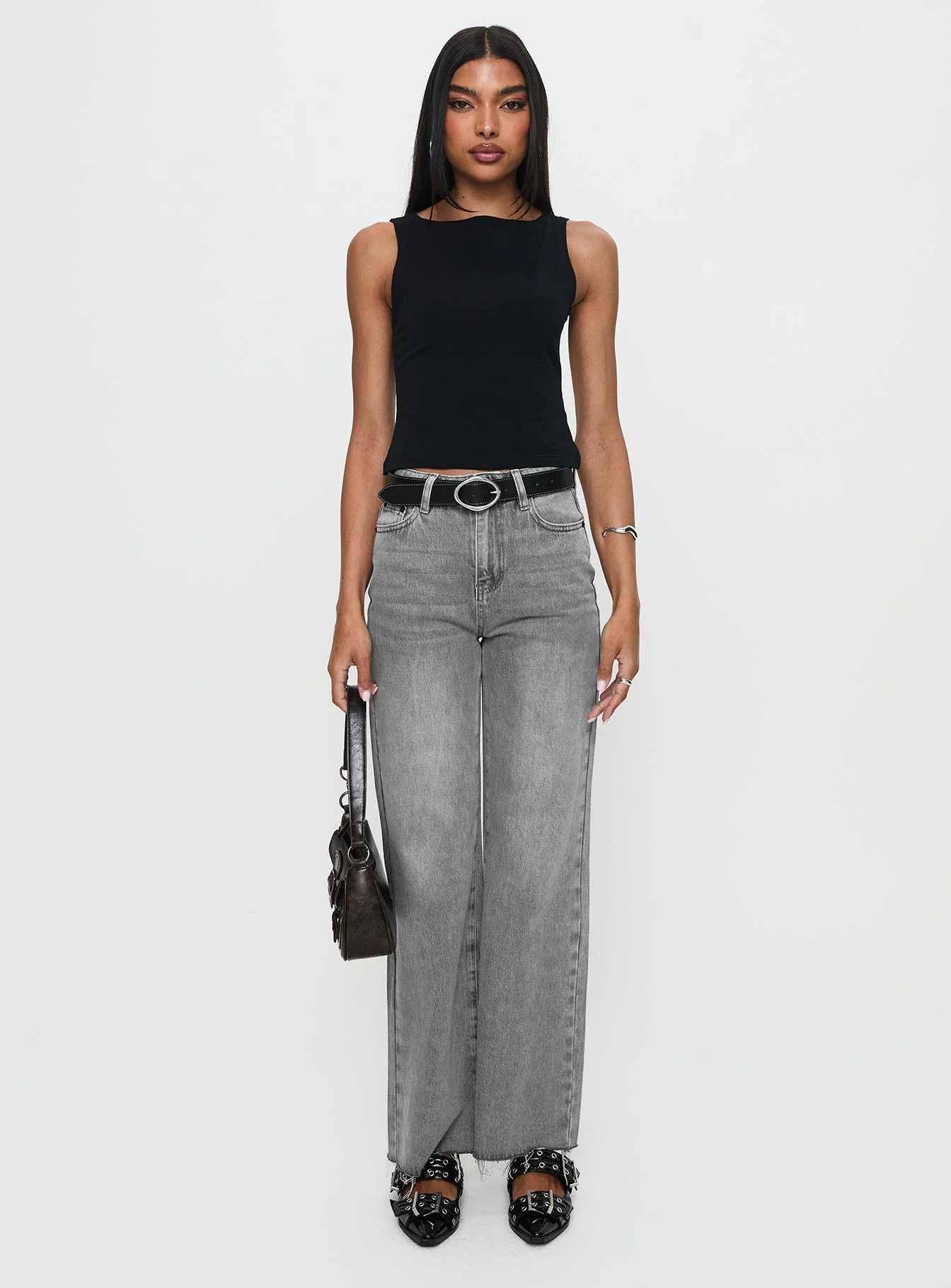 Henesey High Rise Straight Leg Jeans Washed Grey