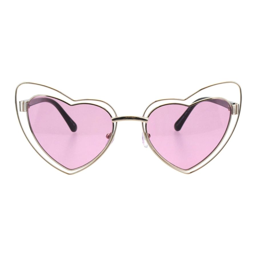 Heart Shape Cateye Sunglasses Oversized Double Metal Frame UV 400