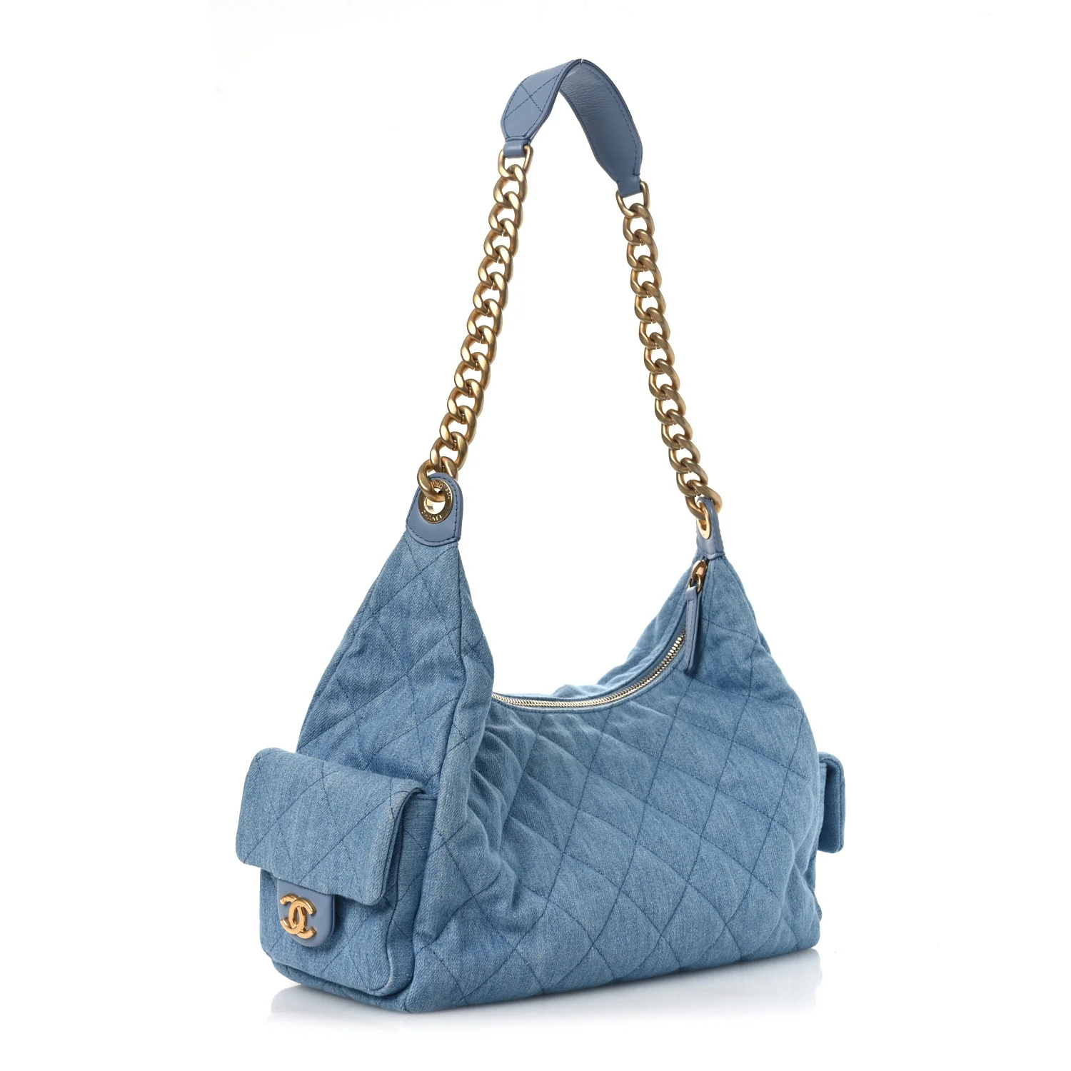Washed Denim Quilted Large Trendy Pockets Hobo Blue - Top Club
