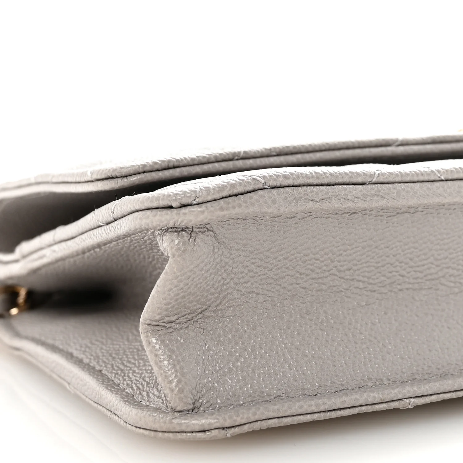 Caviar Quilted Studded CC Wallet On Chain WOC Grey - Top Club