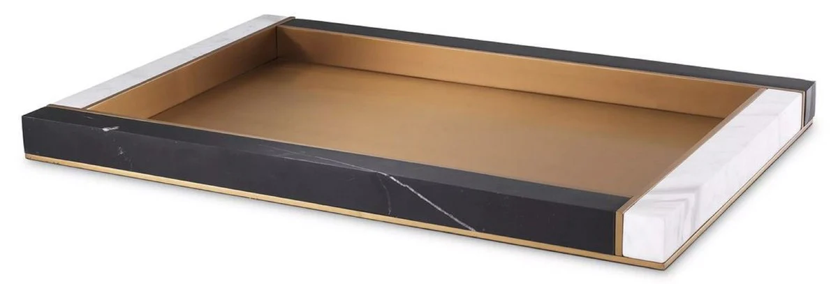 Luxury marble serving tray black / white / antique brass 60 x 40 x H. 4 cm - Gastronomy Accessories - Restaurant Accessories - Hotel Accessories - Luxury Accessories