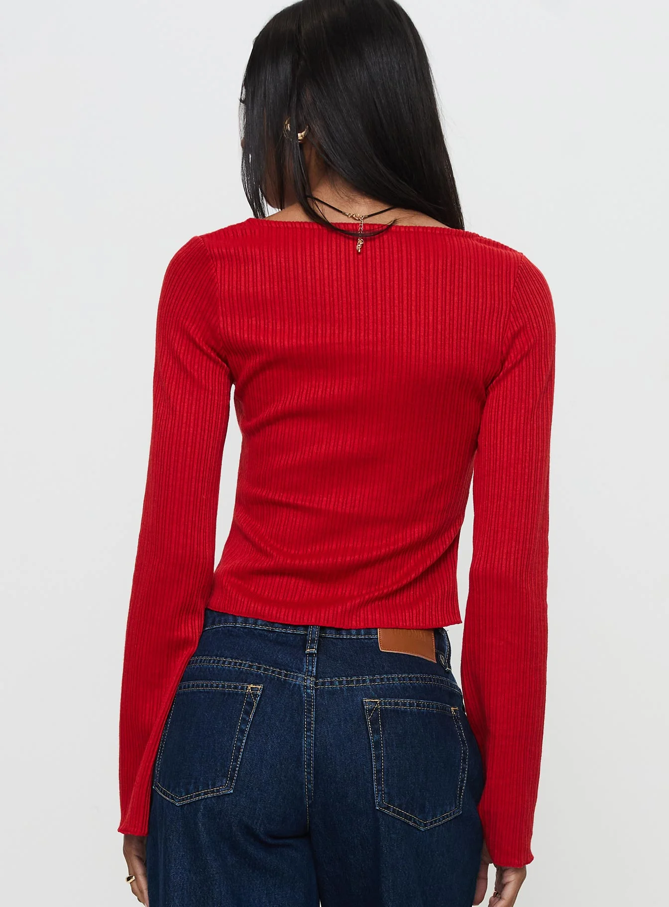 Rowynne Long Sleeve Tie Up Top Red