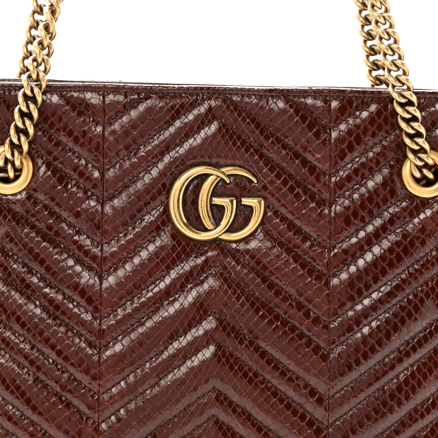Snakeskin Matelasse Medium GG Marmont Slim Tote Brown - Top Club