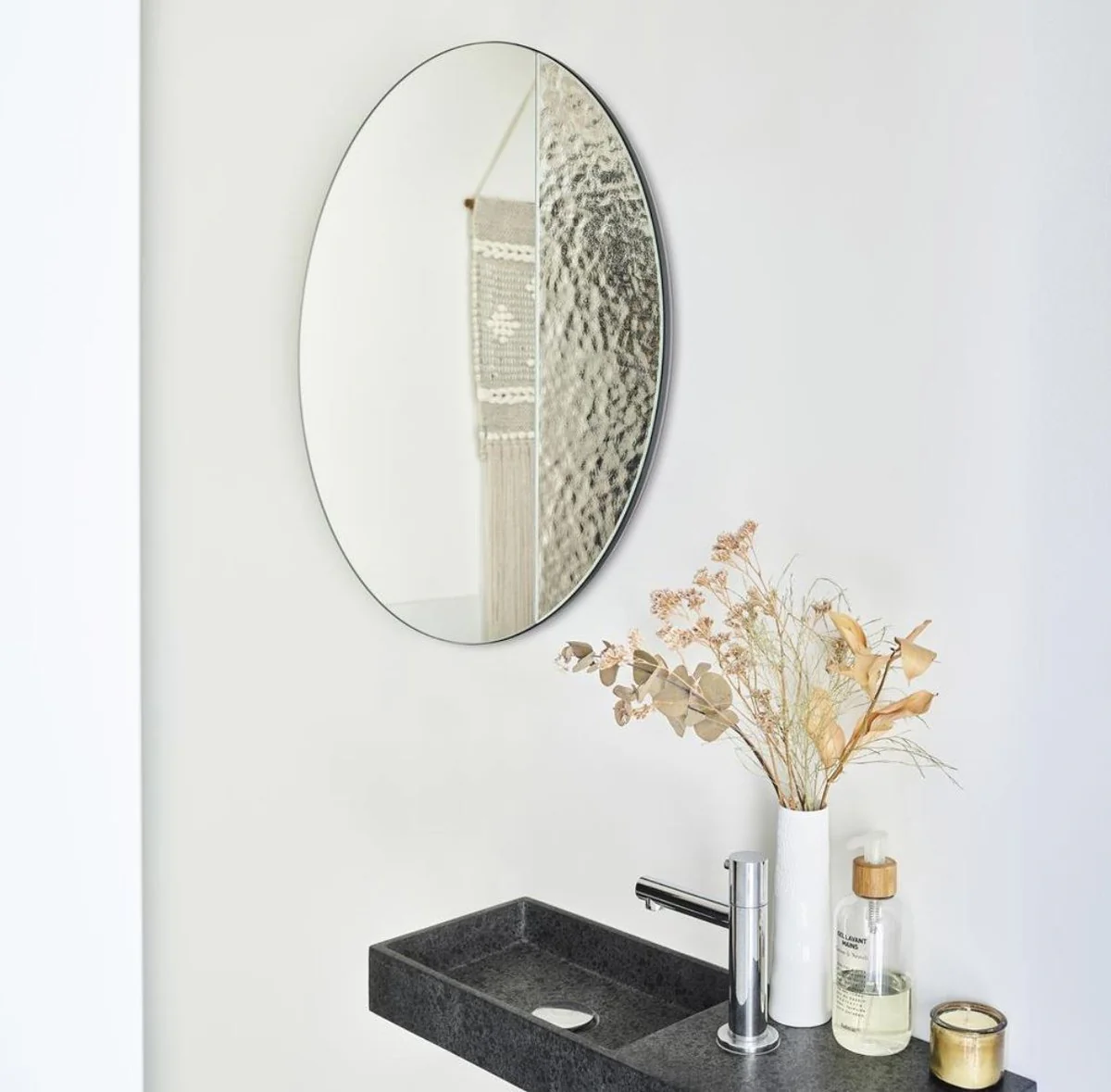 Luxury wall mirror Ø 58 cm - Round mirror with structured surface - Living room mirror - Cloakroom mirror - Luxury quality