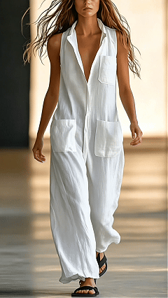 Women's Sleeveless Single-Breasted Cargo Jumpsuit - Nordfashionstorm - Women's Clothing, Fashion for You - Nordfashionstorm.com