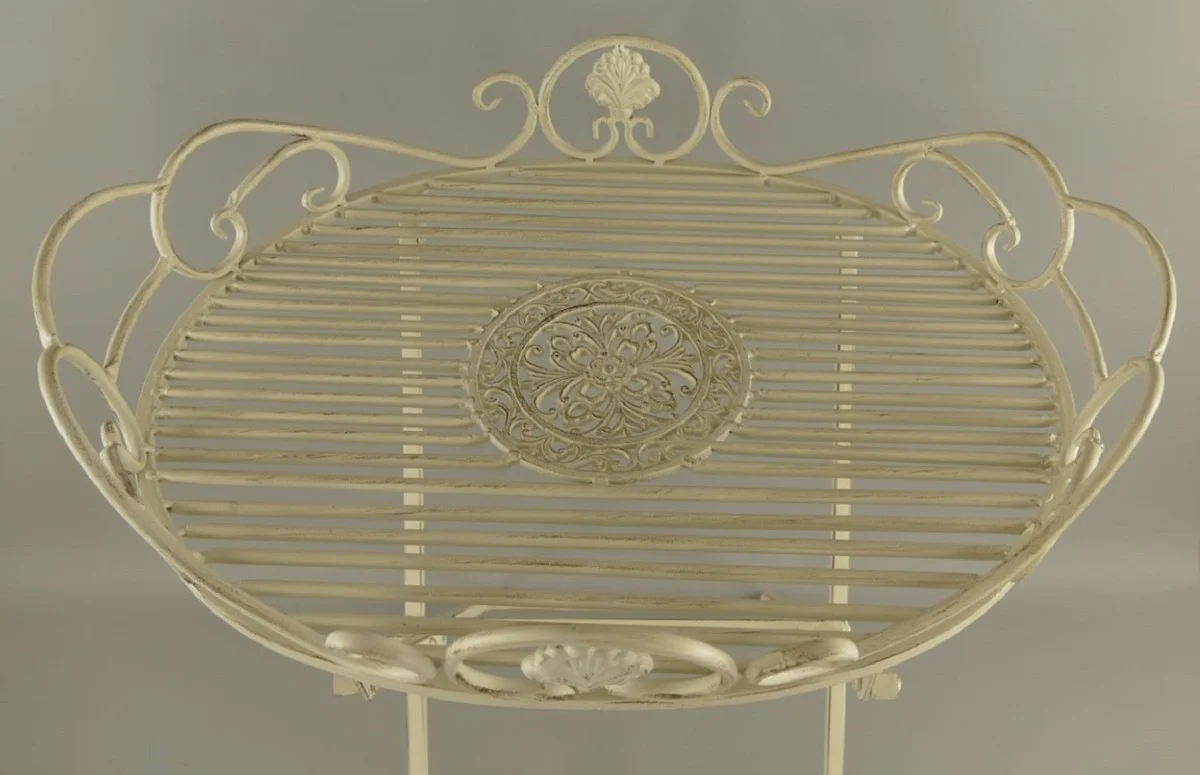 Art Nouveau Garden Side Table Rustic White 63 x 48 x H. 70 cm - Folding Garden Metal Table - Baroque & Art Nouveau Garden Furniture