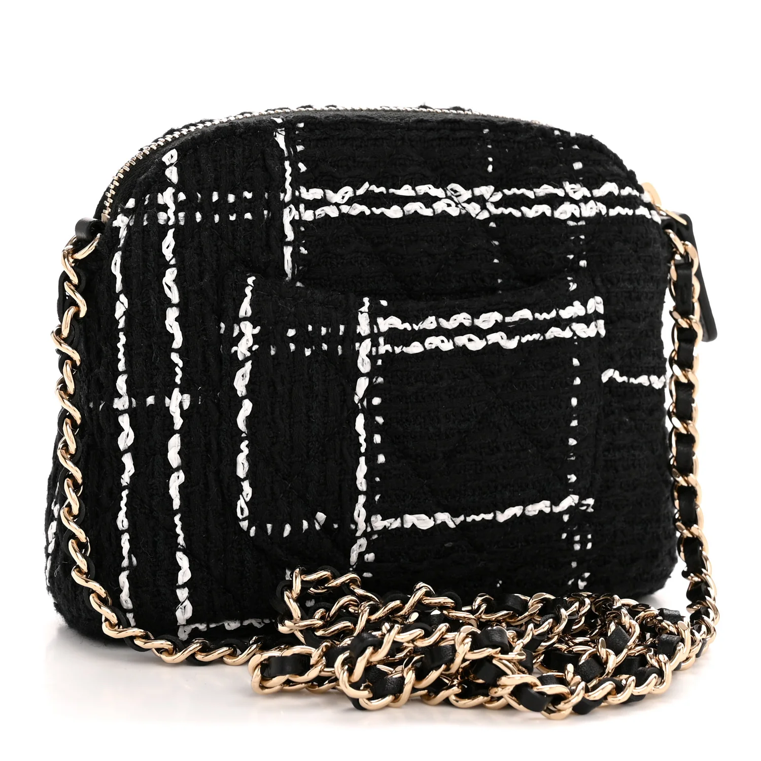 Tweed Quilted Mini Clutch With Chain Black White - Top Club