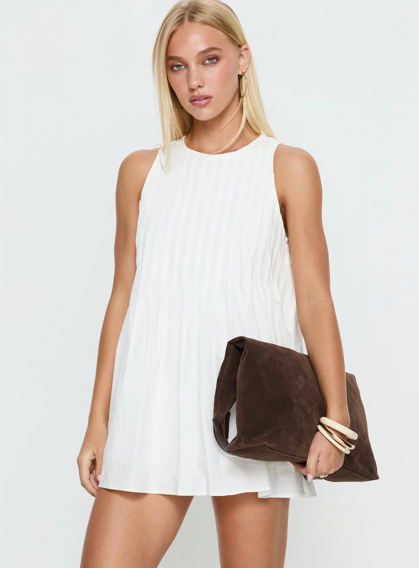 Dreamboat Pleated Mini Dress White