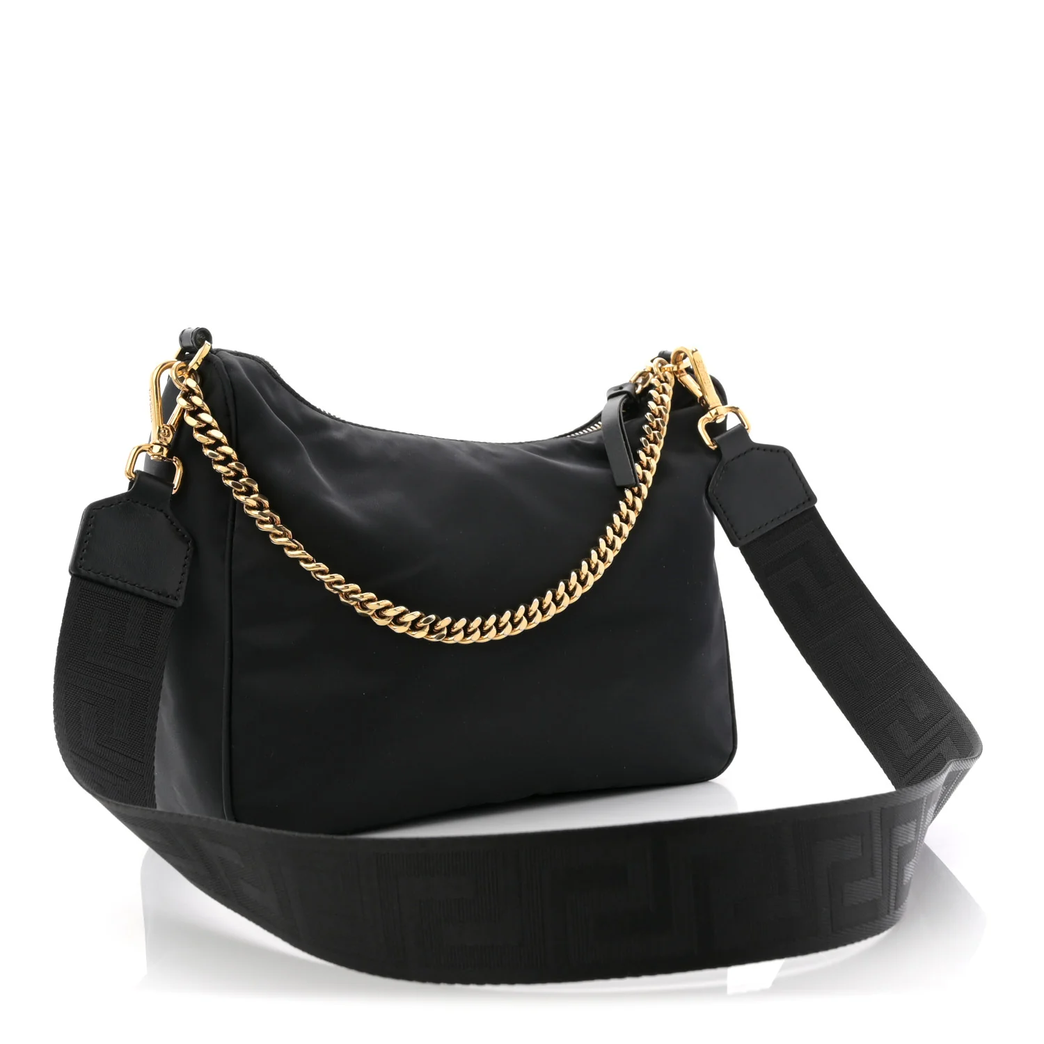 Nylon Tribute Chain Crossbody Shoulder Bag Black - Top Club
