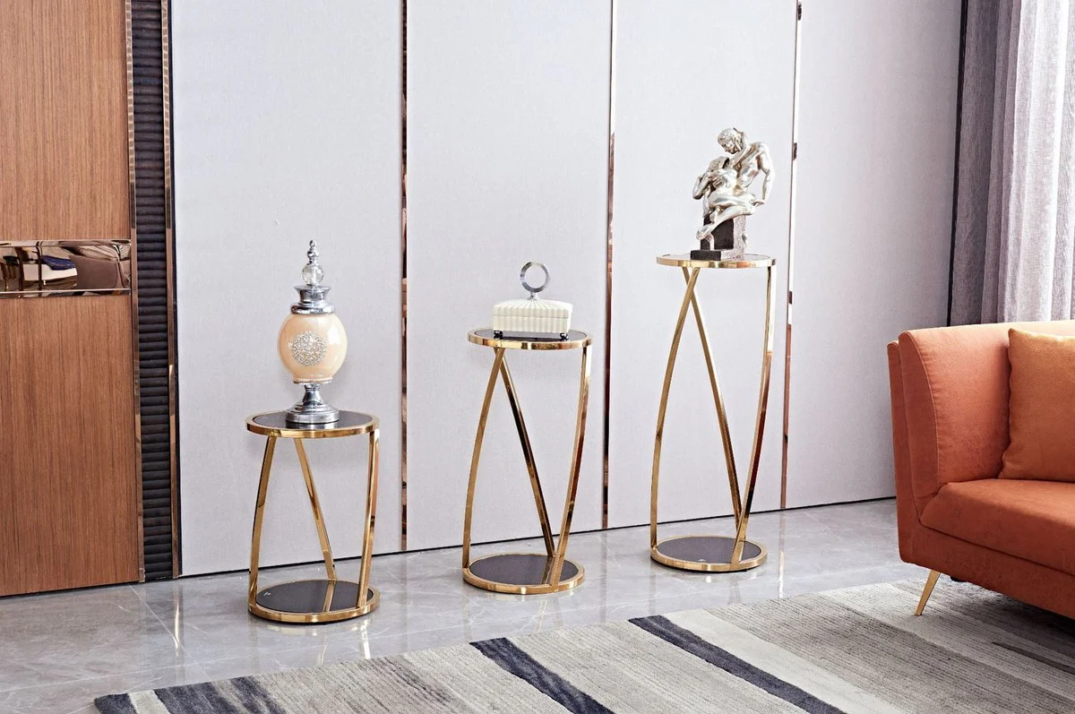 Luxury side table gold / black Ø 35 x H. 50 cm - Round stainless steel flower table with tinted glass tops - Living room furniture - Luxury furniture