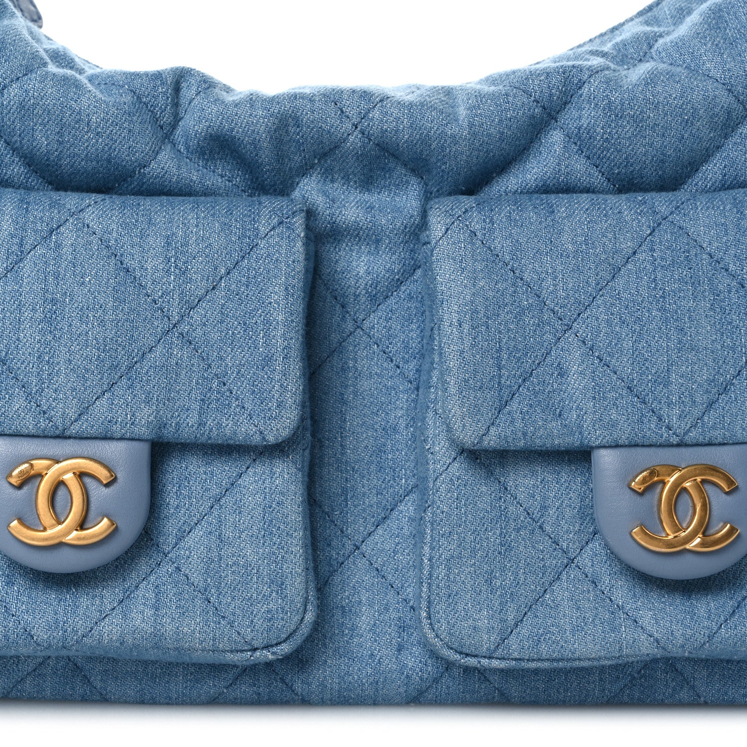 Washed Denim Quilted Large Trendy Pockets Hobo Blue - Top Club