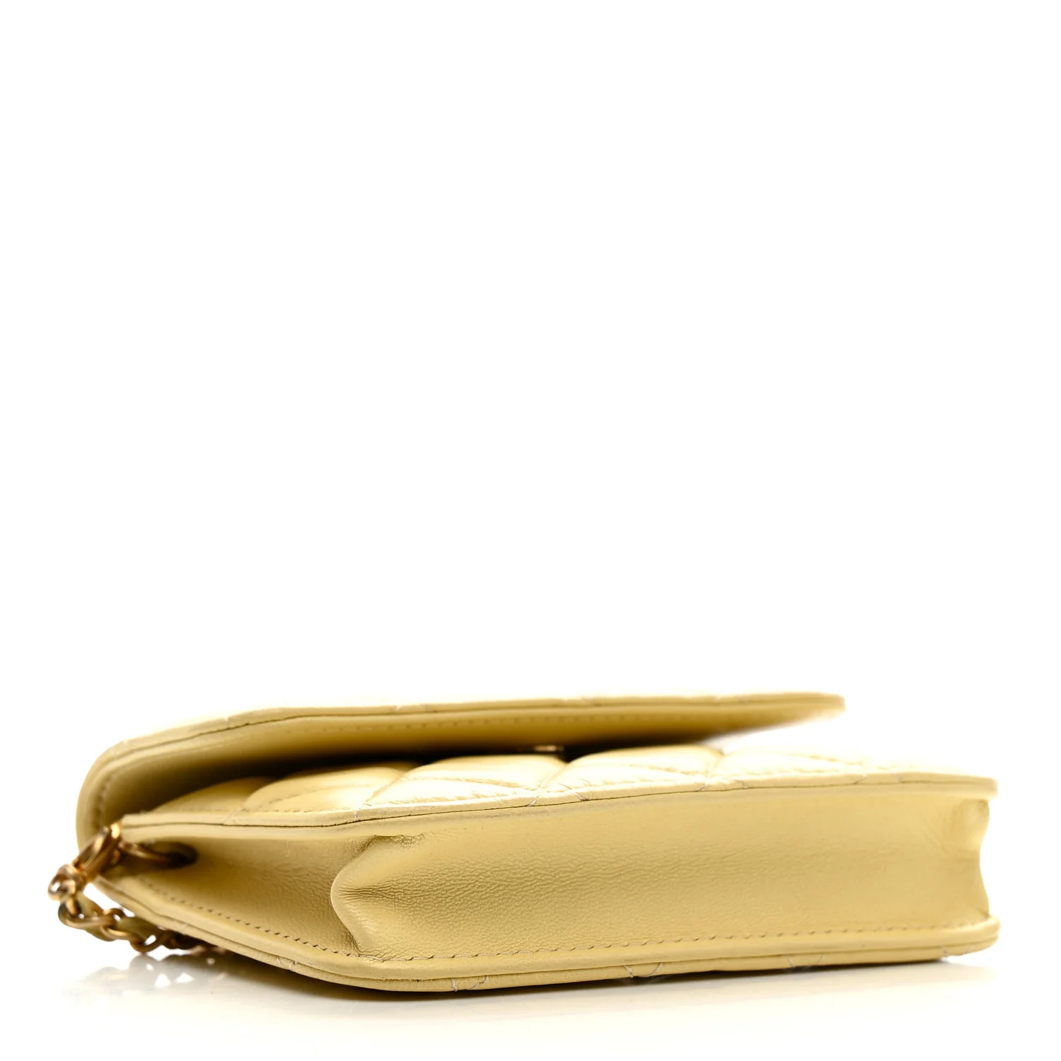 Lambskin Quilted Pearl Crush Clutch With Chain Yellow - Top Club