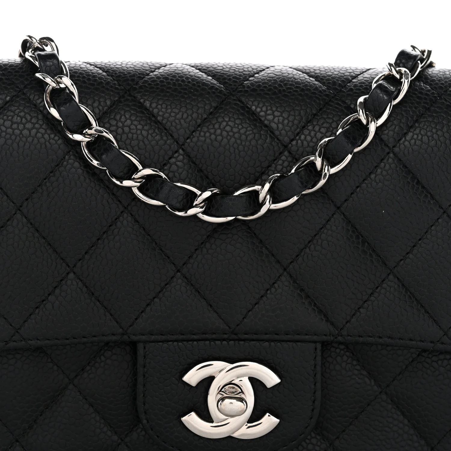 Caviar Quilted Mini Square Flap Black - Top Club
