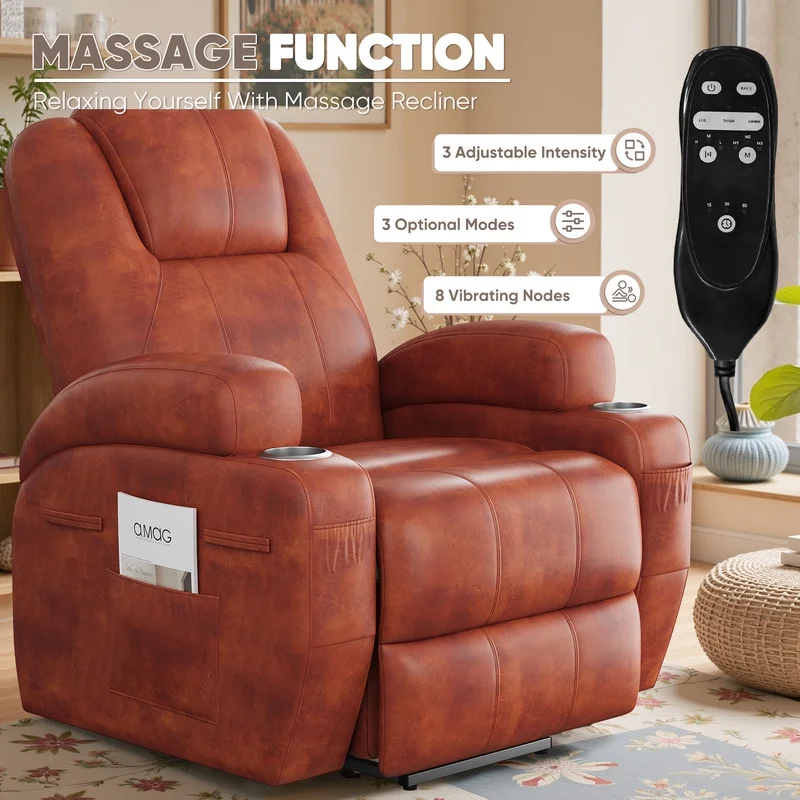 Lacoo Power Lift Electric Massage Recliner Chair Oversized Single Sofa with Cup Holder for Elderly, Black