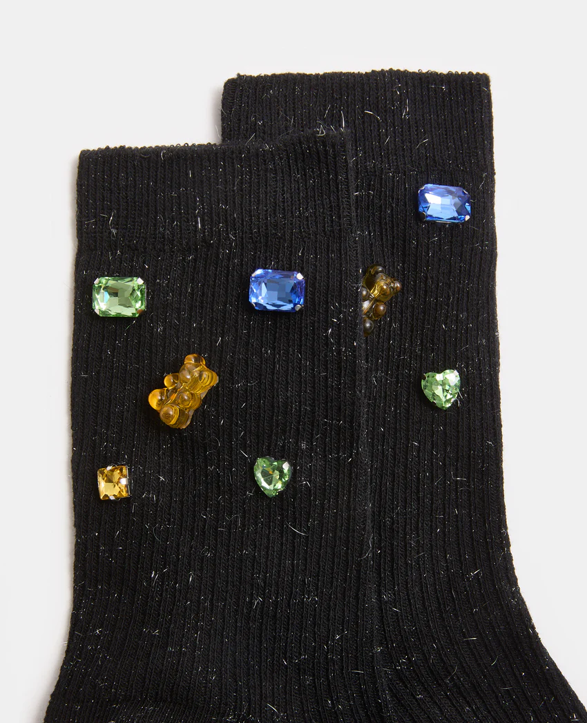 Pimkie Paire de chaussettes avec strass et nounours colorés