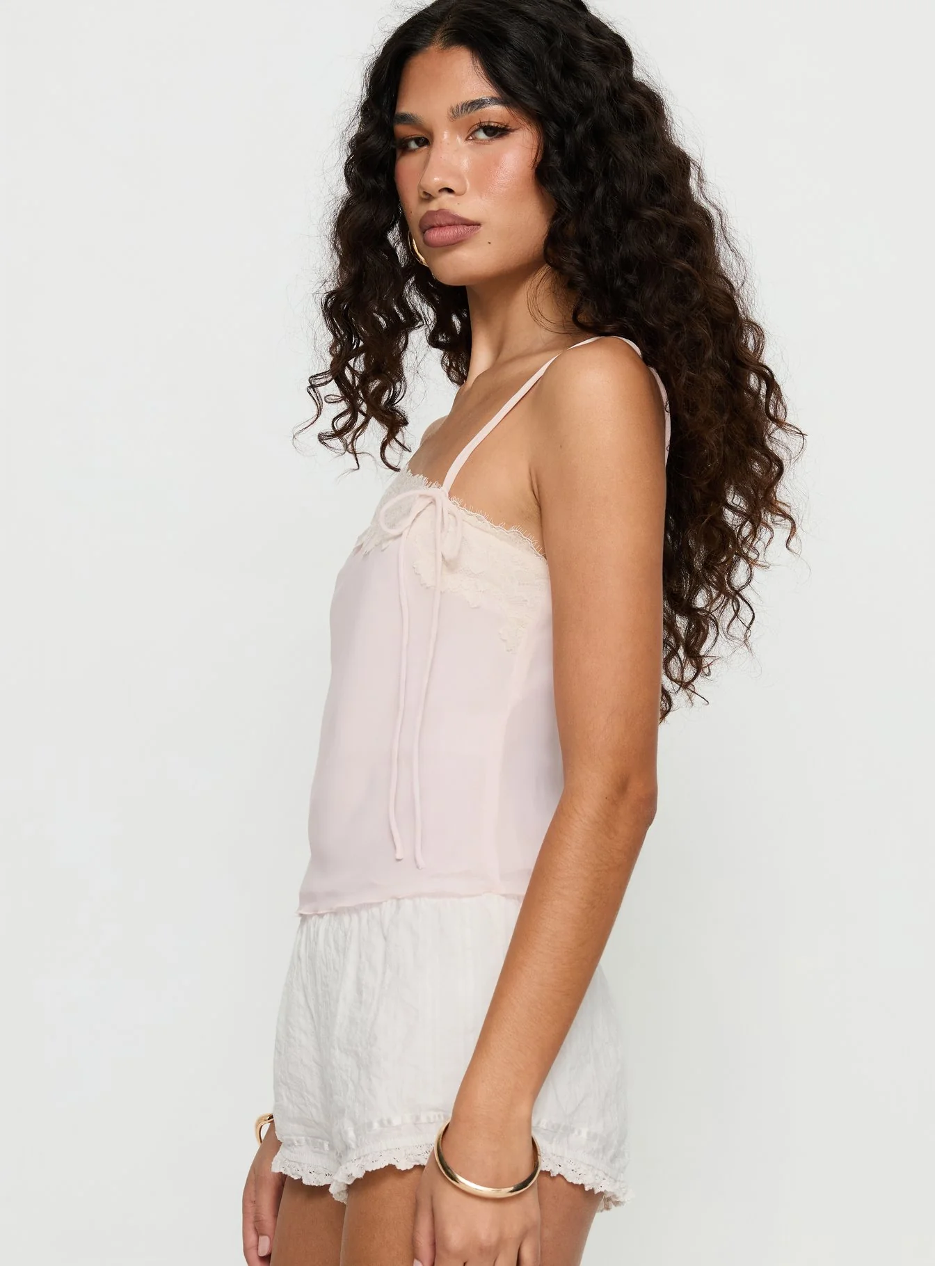 Ashlen Lace Trim Asymmetrical Top Pink