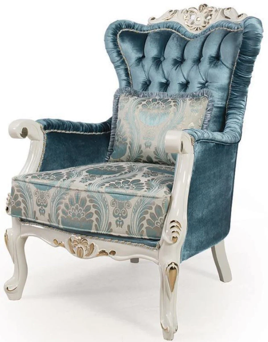 Luxury baroque living room set blue / white / gold - 2 sofas & 2 armchairs & 1 coffee table - magnificent living room furniture in baroque style