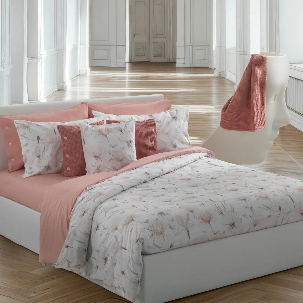 Copriletto Trapuntato In Percalle Light Flowers Matrimoniale