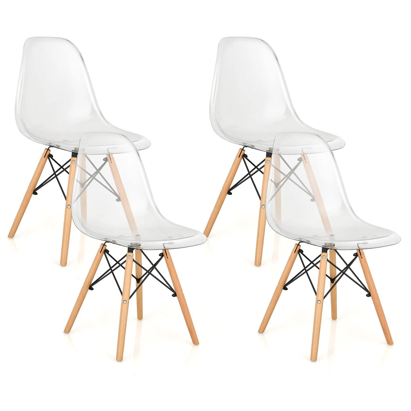 BEFOUNDLOVELY Clear Acrylic Dining Chairs Set of 4 with Beech Wood Legs