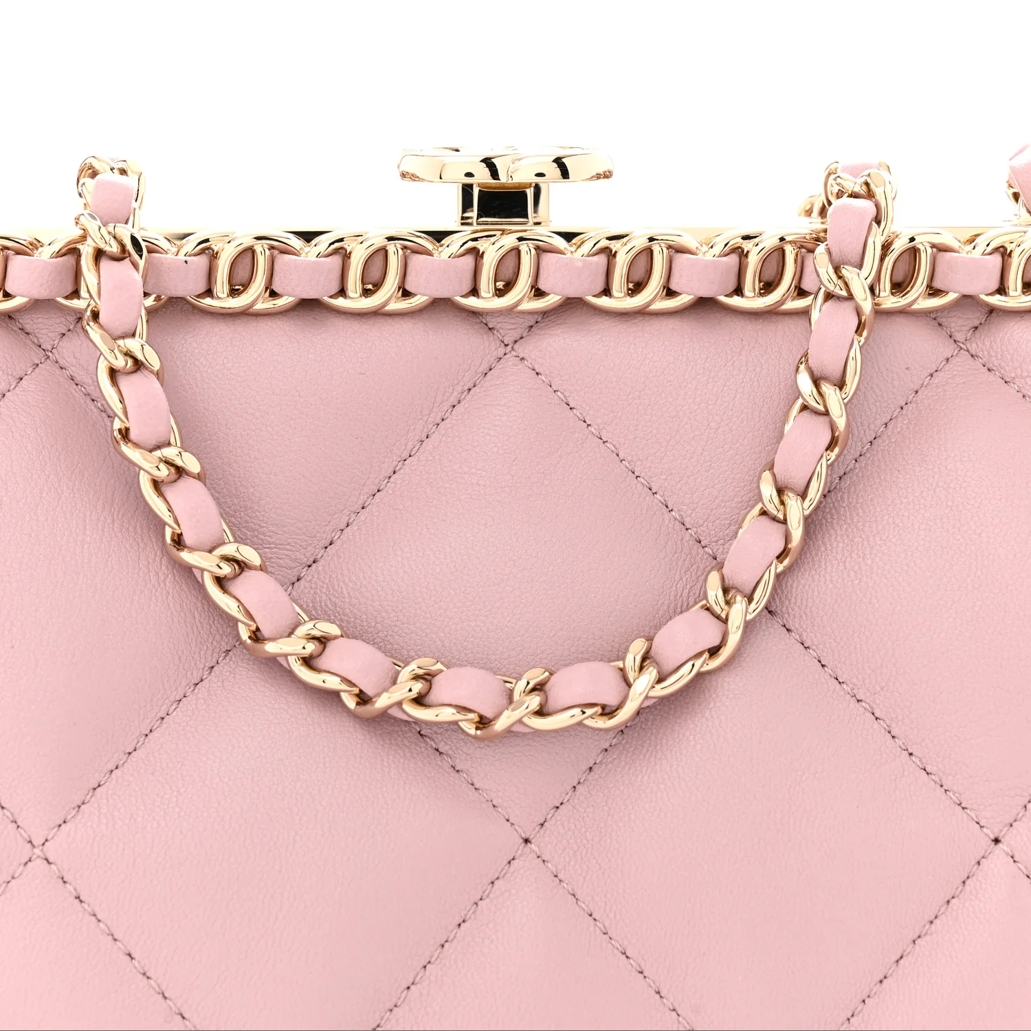 Lambskin Quilted Chain Frame Clutch Pink - Top Club