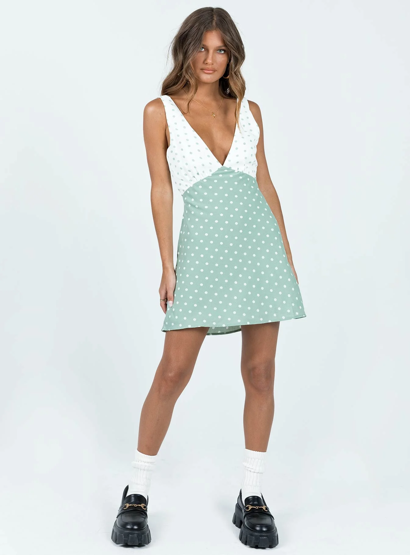 Nellie Mini Dress Mint Polka Dot