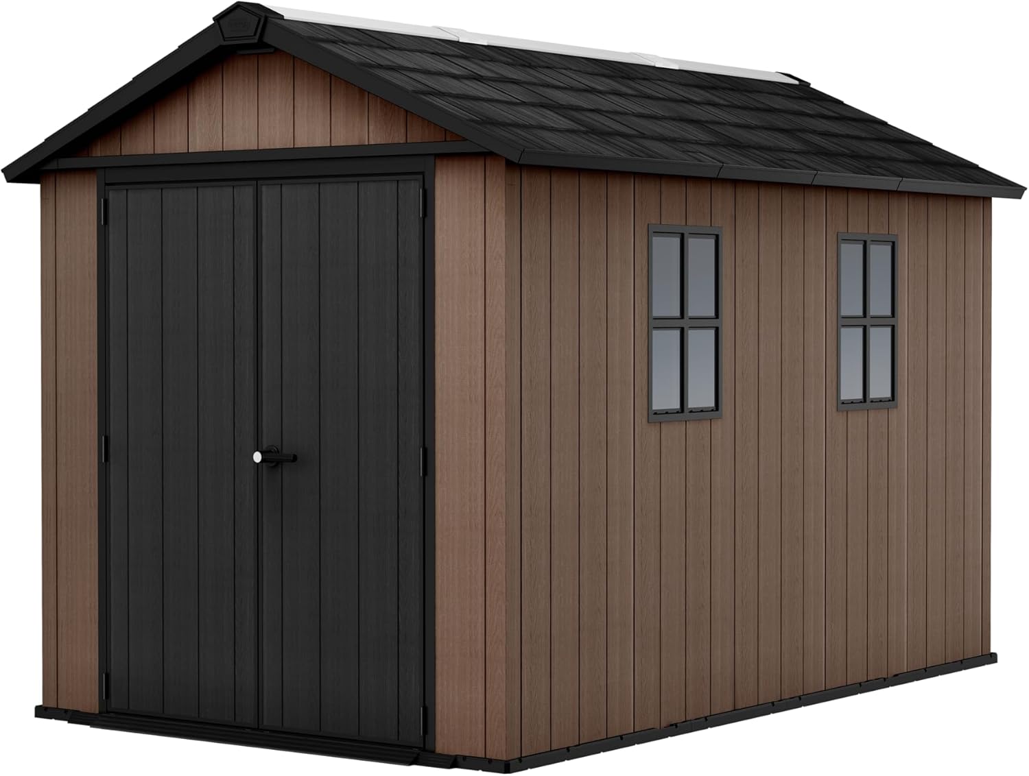Keter Casetta da Giardino Newton 7511/1175, Effetto Legno Naturale, Porte e Finestre Orientabili, Marrone, 6,5 m², 230x350x246H cm
