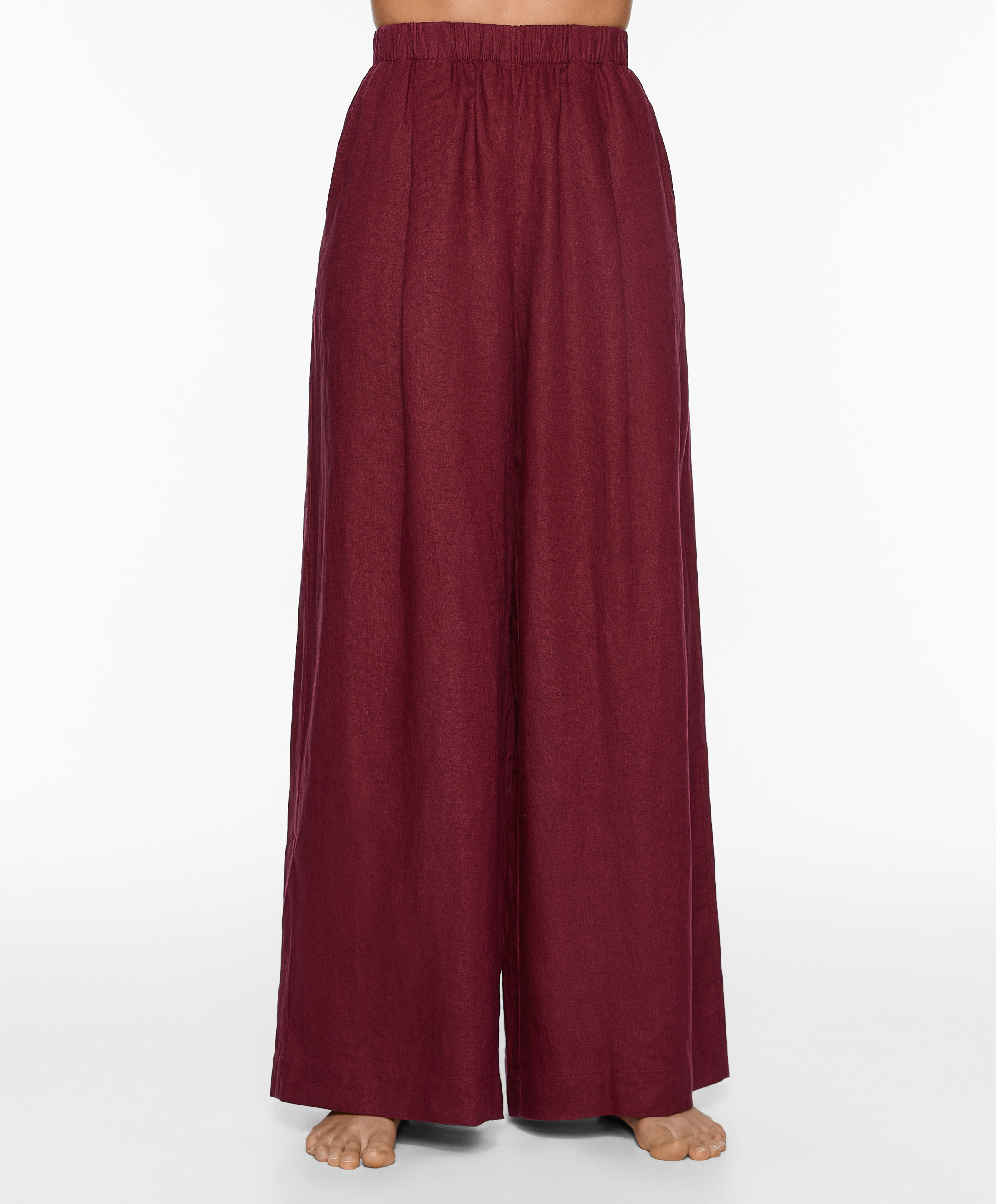 OYSHO 100% linen wide straight-leg trousers