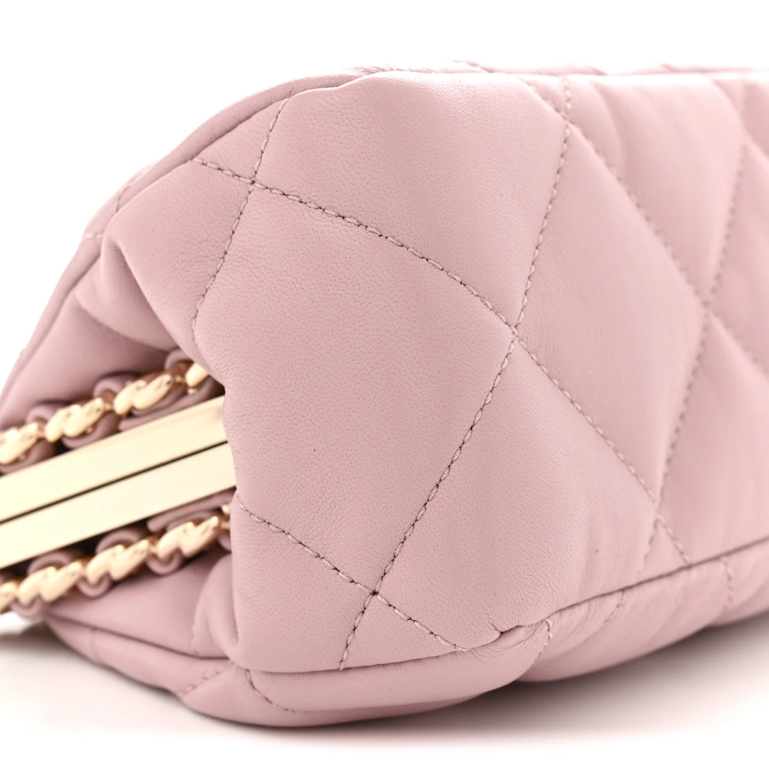 Lambskin Quilted Chain Frame Clutch Pink - Top Club