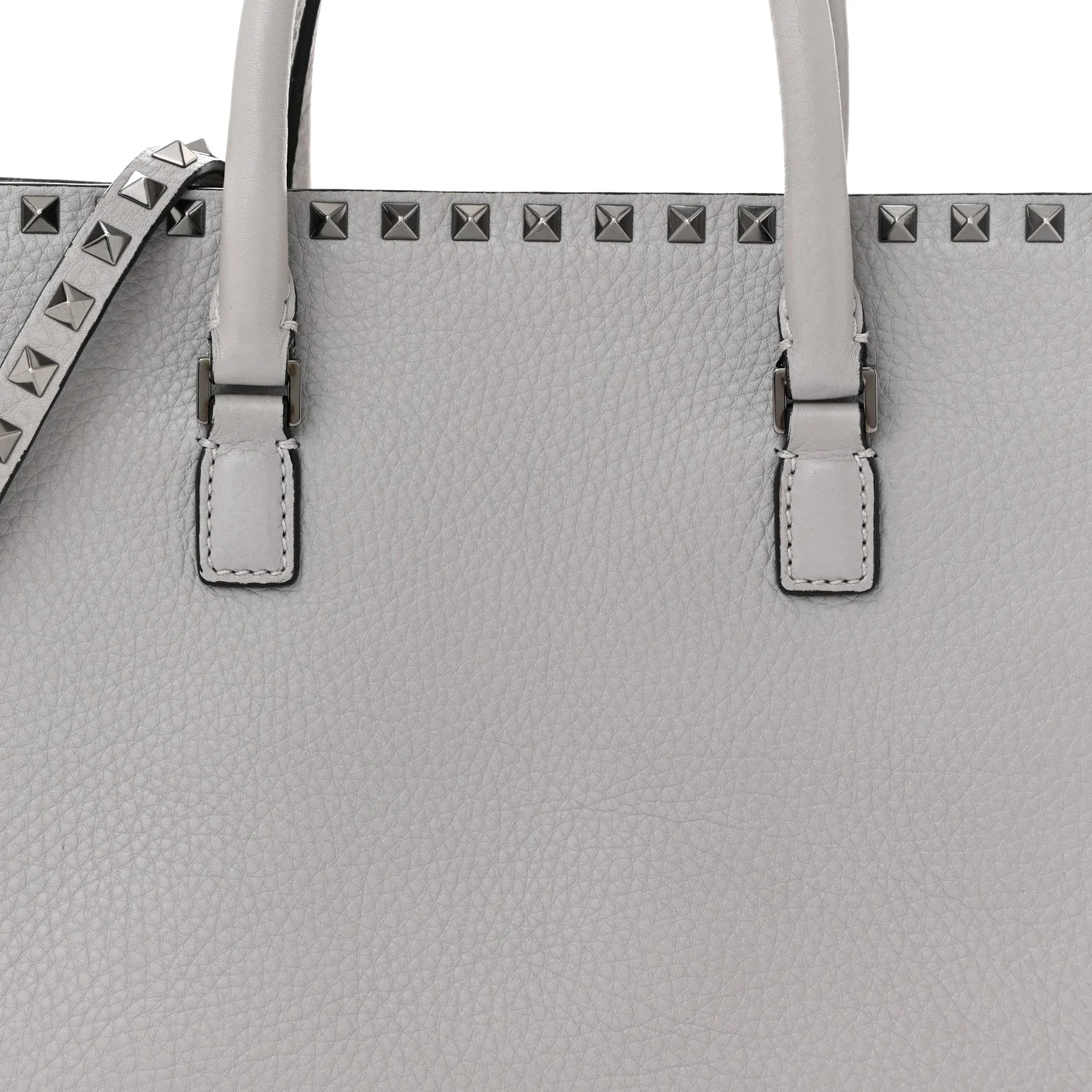 Grained Calfskin Medium Rockstud Double Handle Horizontal Tote Pastel Grey - Top Club