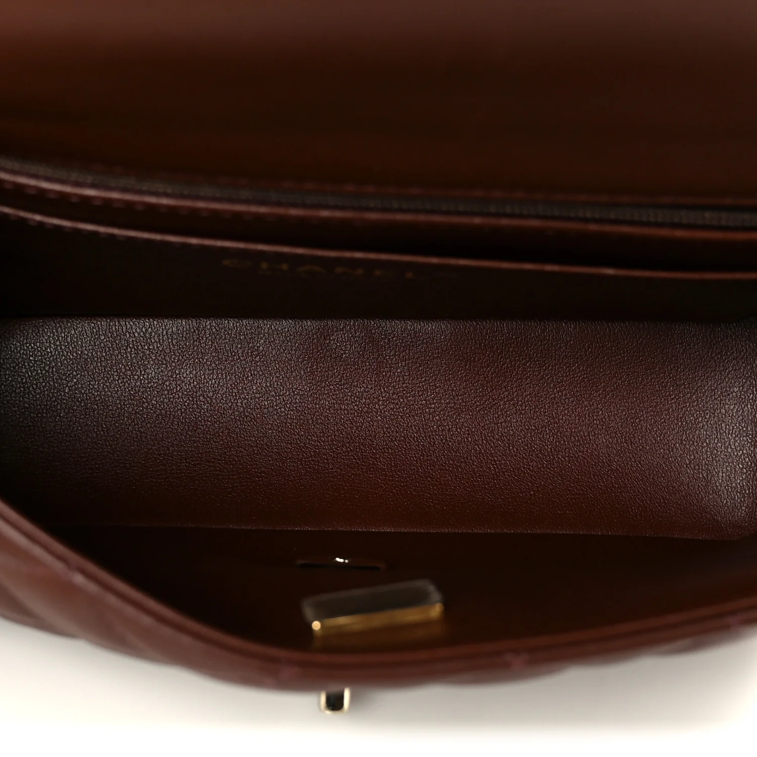 Lambskin Quilted Mini Top Handle Rectangular Flap Dark Brown - Top Club
