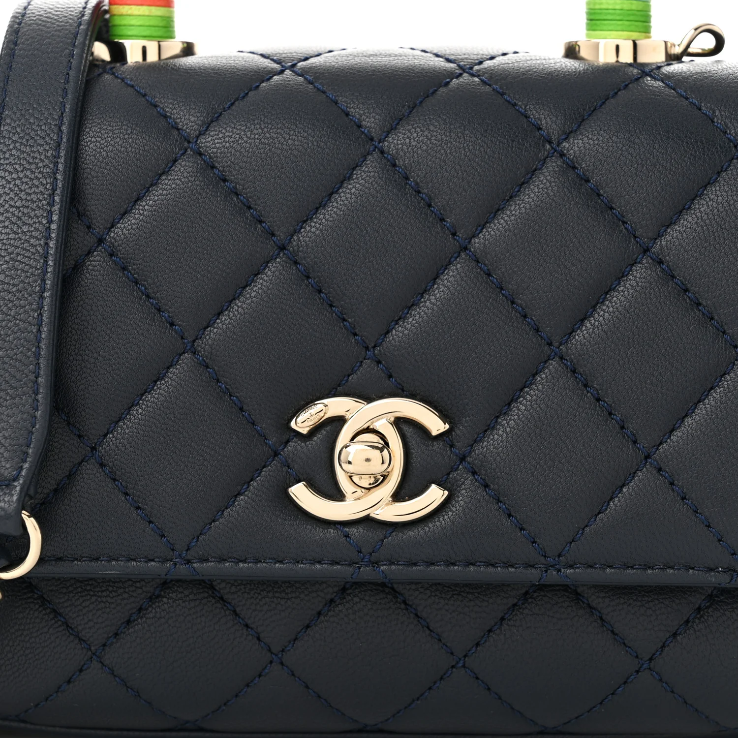 Goatskin Quilted Extra Mini Rainbow Coco Handle Flap Navy Blue - Top Club