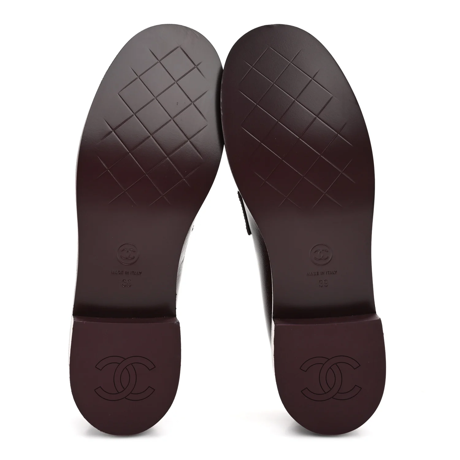 Shiny Calfskin CC Mocassin Loafers 39 Burgundy - Top Club