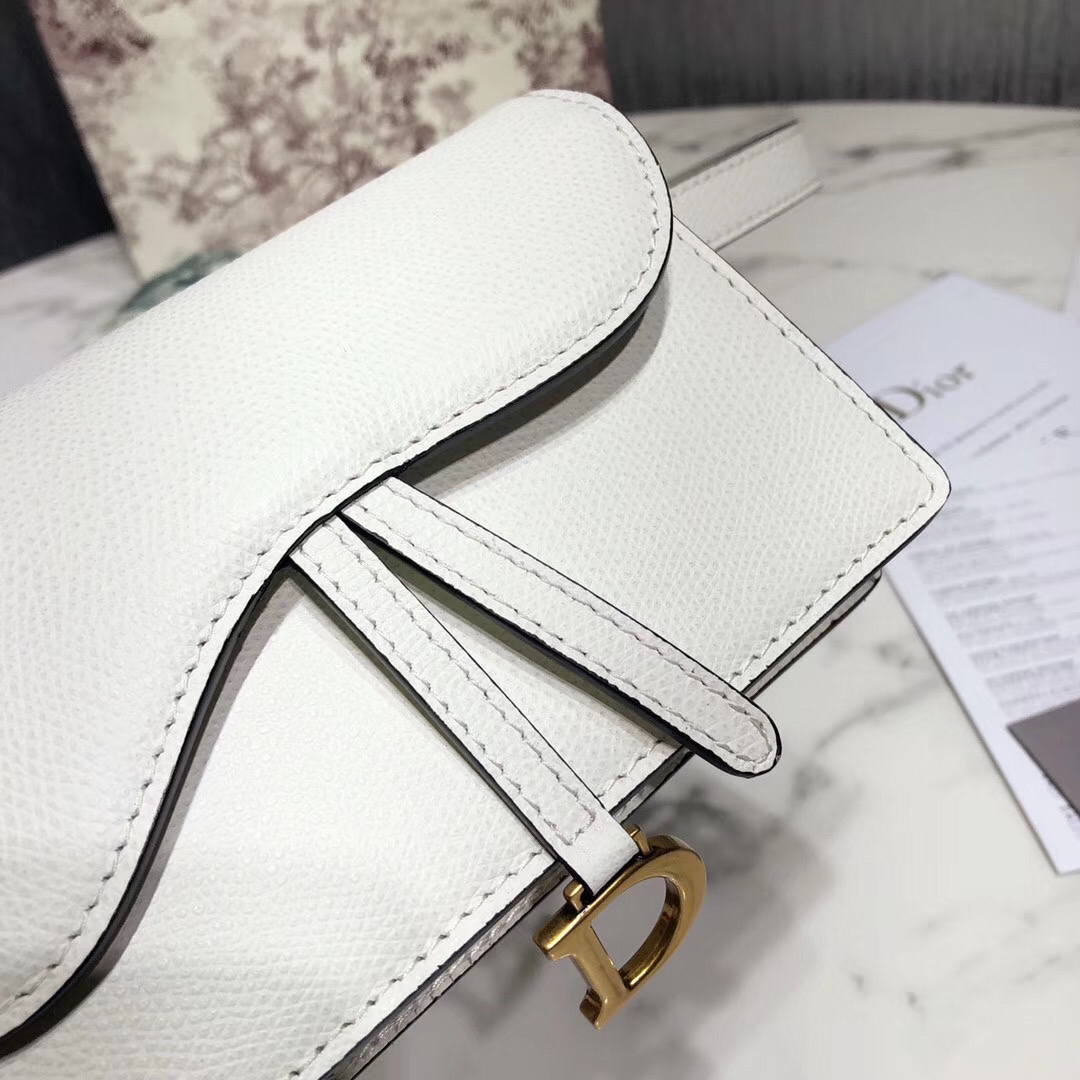 D White Calfskin Saddle Belt Bag - Top Club