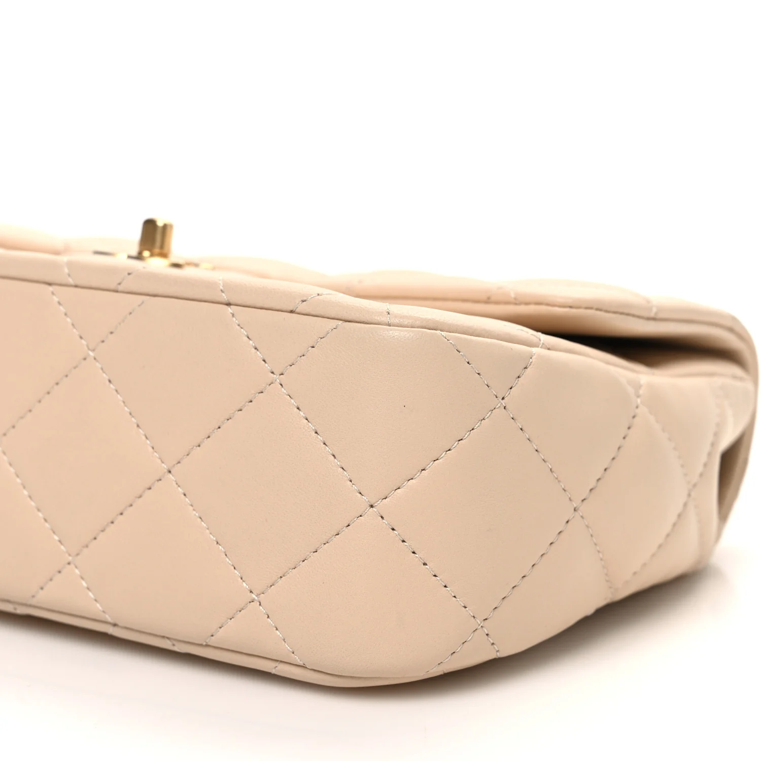 Lambskin Quilted Metal Enamel Chain Top Handle Square Flap Beige - Top Club