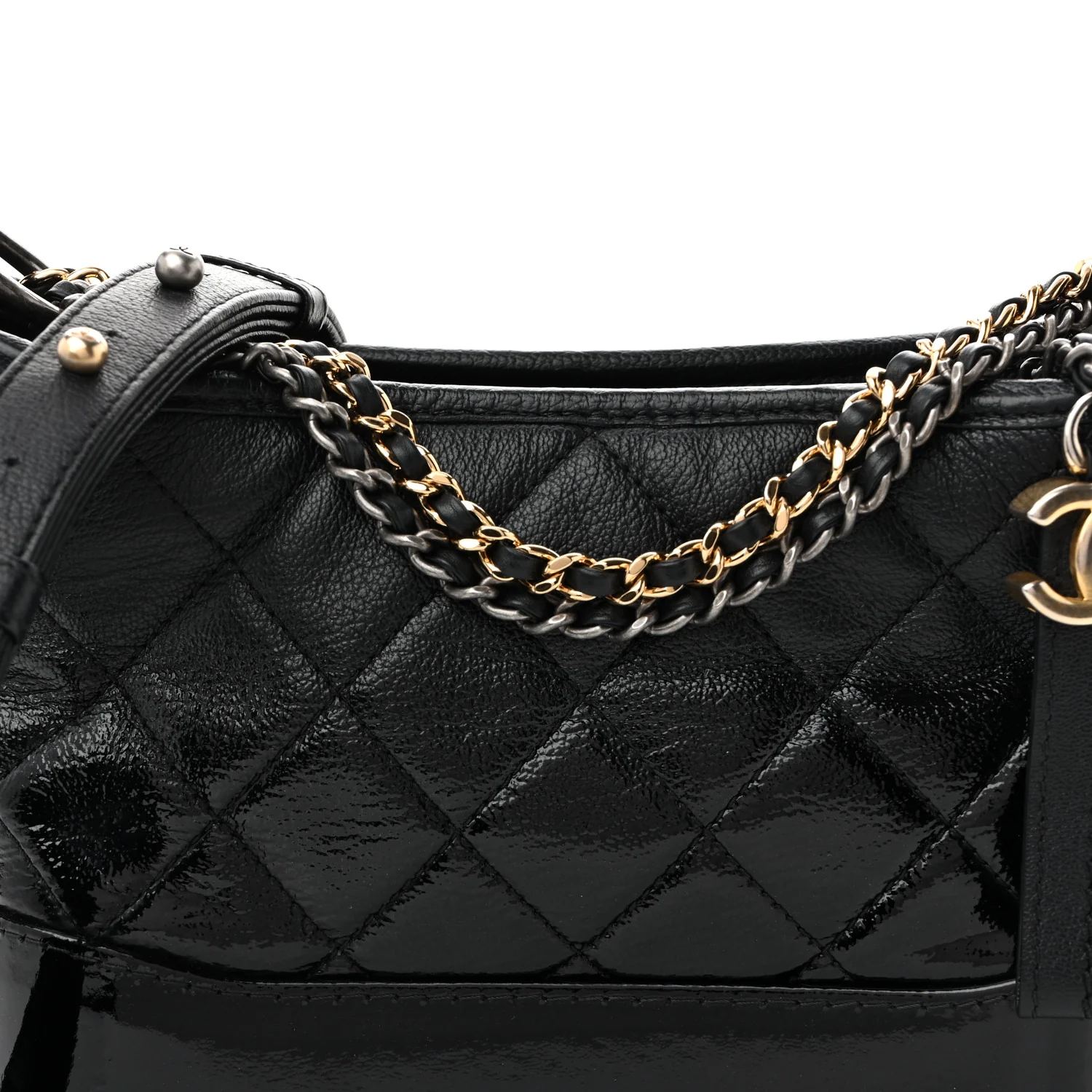 Patent Goatskin Quilted Small Gabrielle Hobo Black - Top Club
