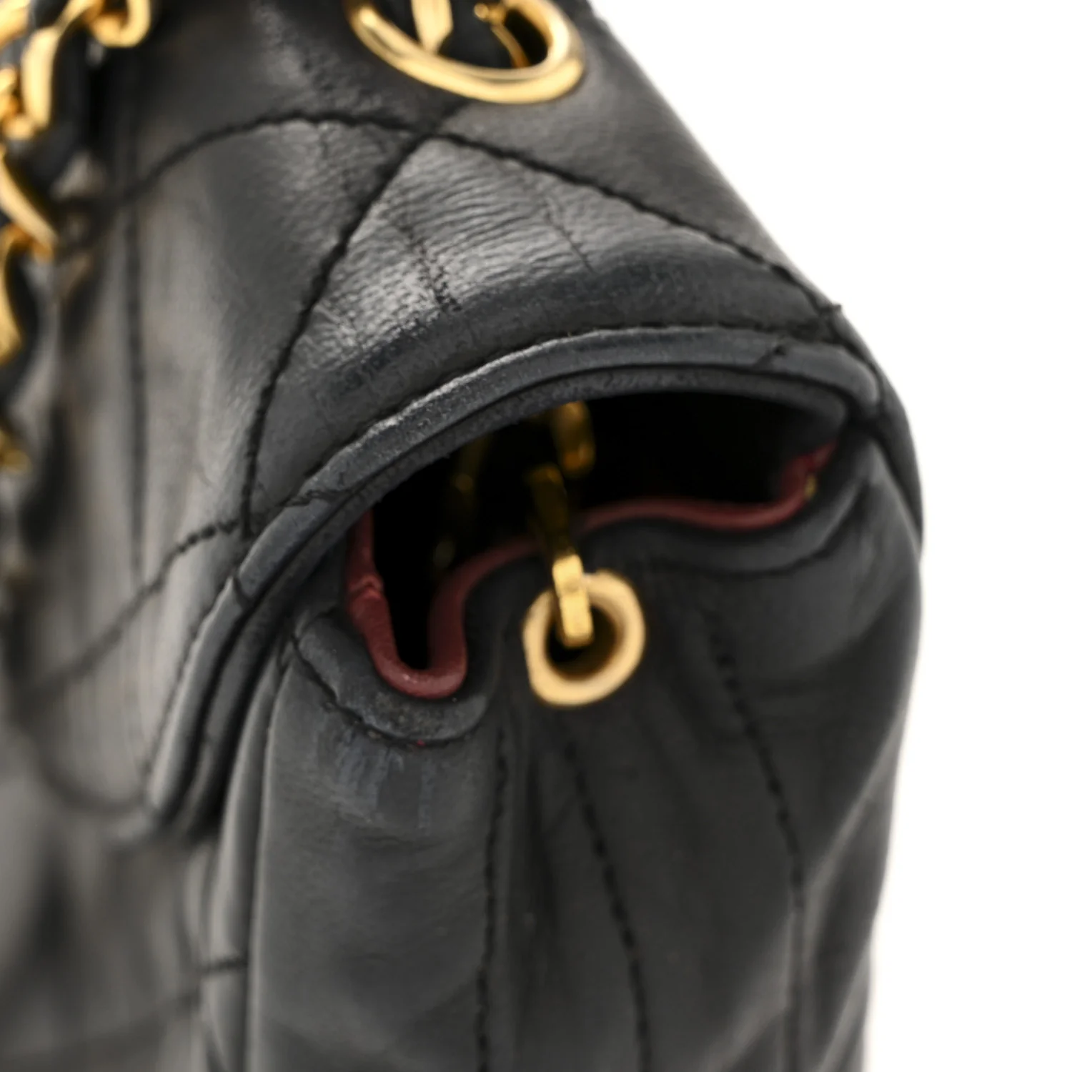 Lambskin Quilted Half Moon Flap Black - Top Club