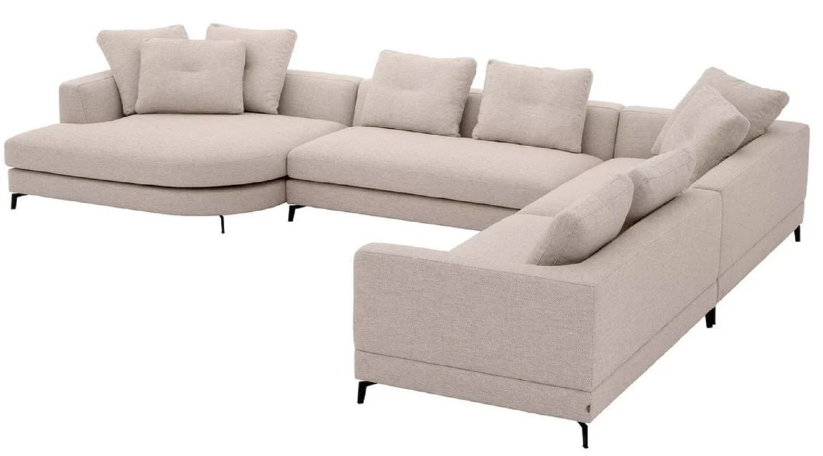 Luxury corner sofa sand / black 410 x 320 x H. 65 cm - living room sofa with cushions - living room furniture - living room furnishings - luxury furniture - luxury furnishings