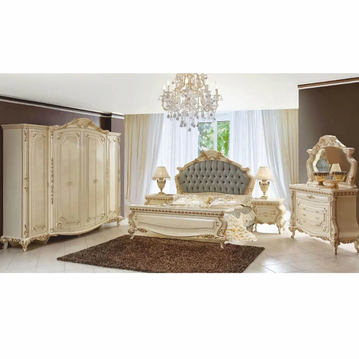 Luxury baroque chest of drawers with mirror cream / gold - bedroom furniture