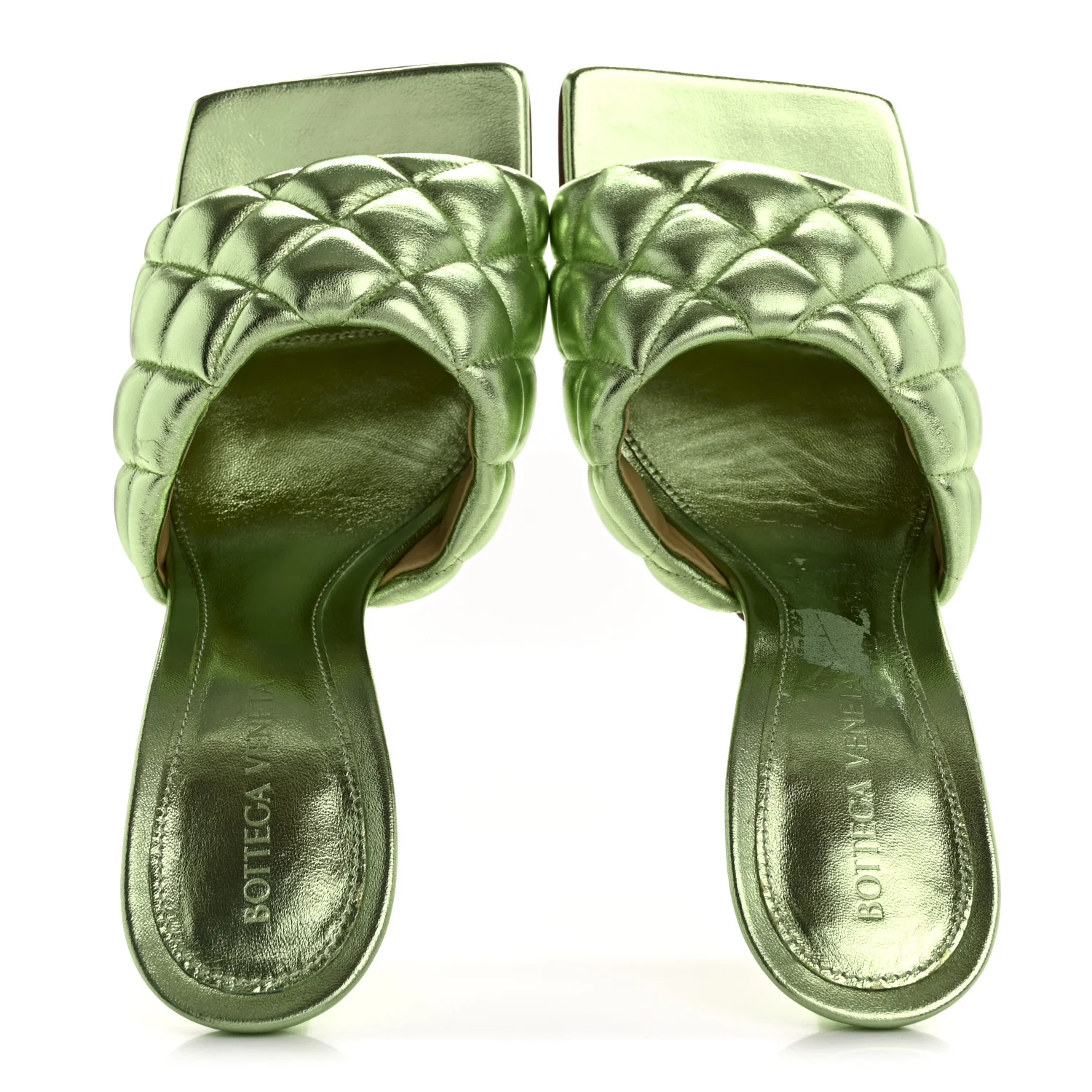 Metallic Nappa Reflection Matelasse Padded Mule Sandals 37.5 Pistachio