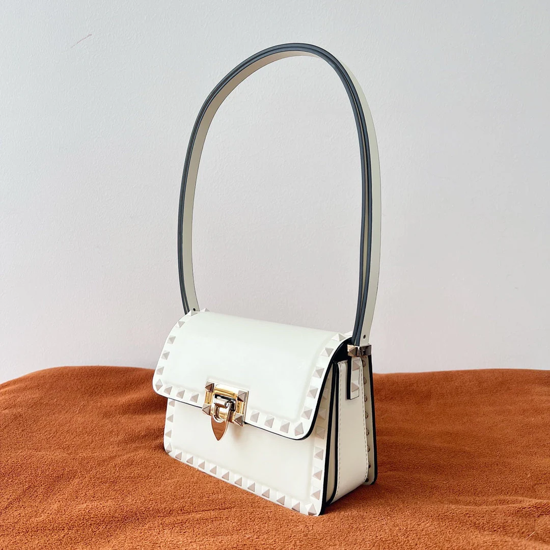 Valentino Garavani Rockstud Shoulder White Bag - 18.5x12x8cm - Top Club