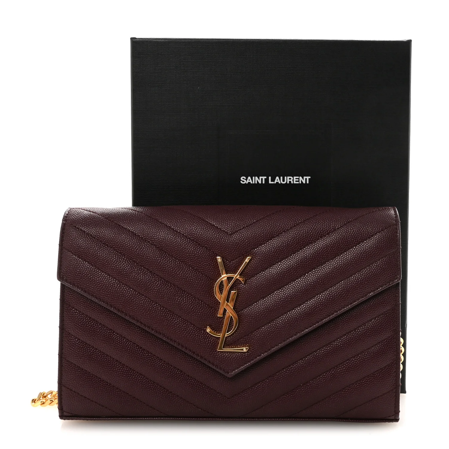 Grain De Poudre Matelasse Chevron Monogram Chain Wallet Rouge Legion - Top Club