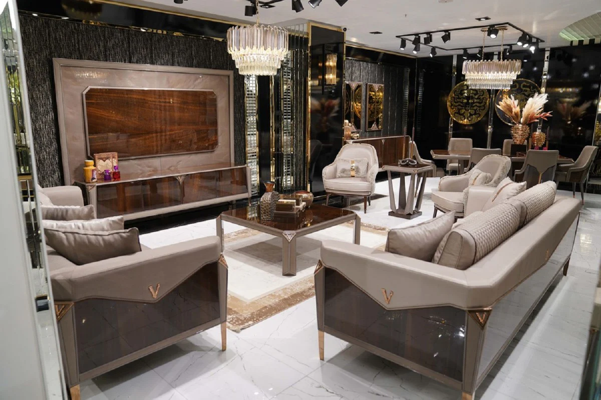 Luxury dining table dark brown / gray / copper 226 x 112 x H. 70 cm - Rectangular solid wood kitchen table - Dining room furniture - Luxury furniture