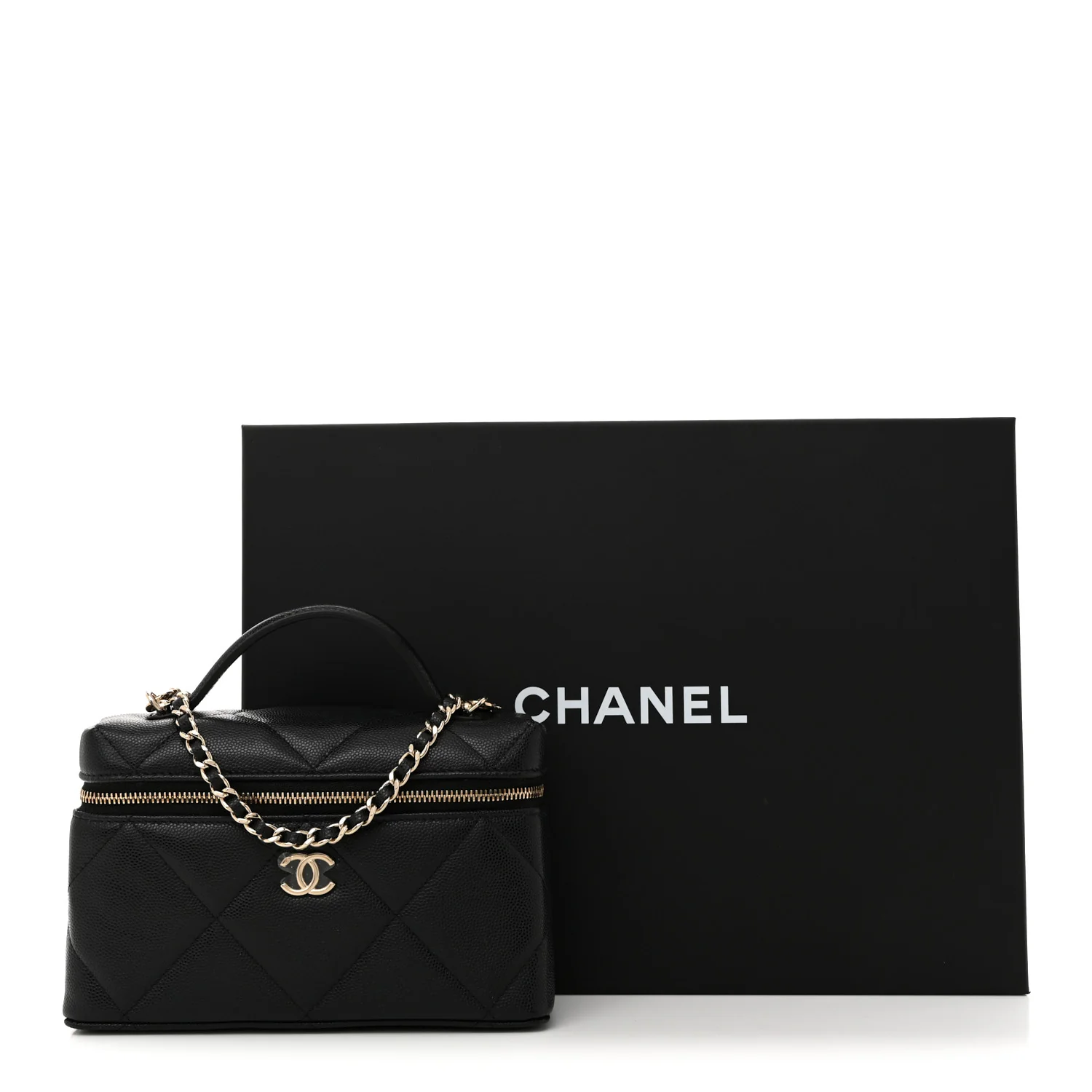 Caviar Quilted Top Handle Slim Vanity With Chain Black - Top Club